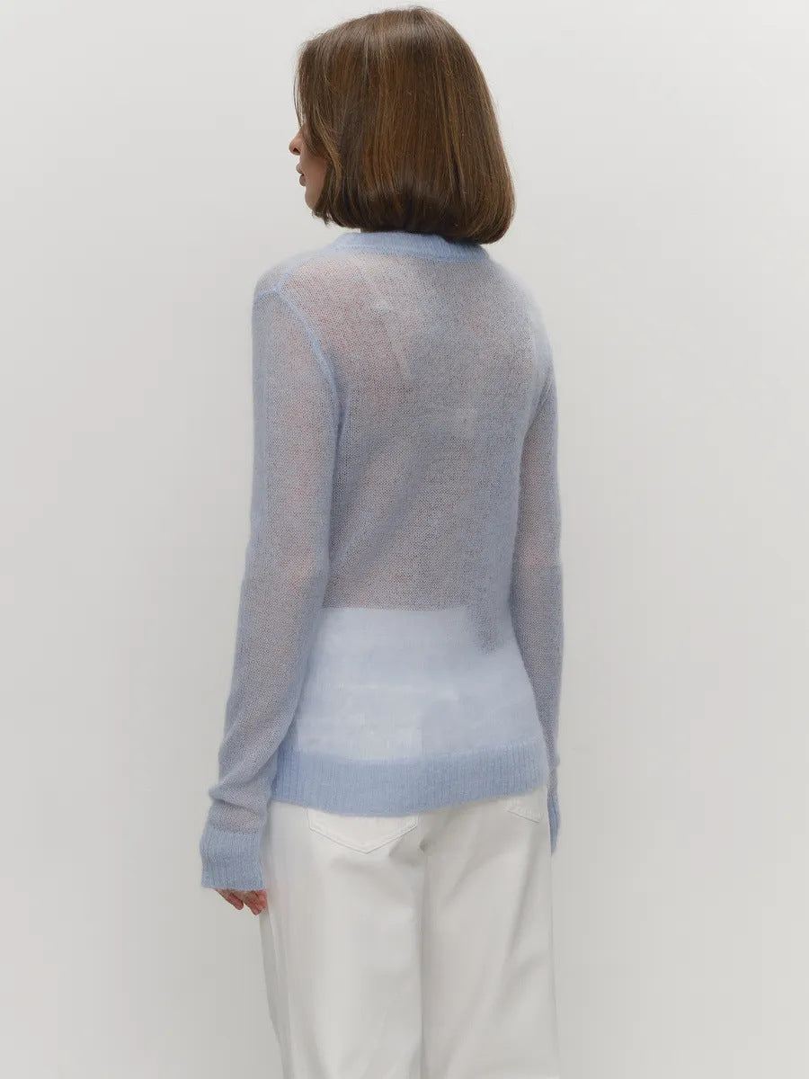 Simple Sheer Round Neck Long Sleeve Knit Top