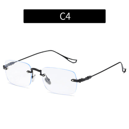 Silver Frameless Square Blue Light Blocking Glasses for Women