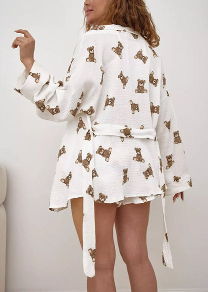 Two Piece Lounge Set Soft Gauze Fabric White