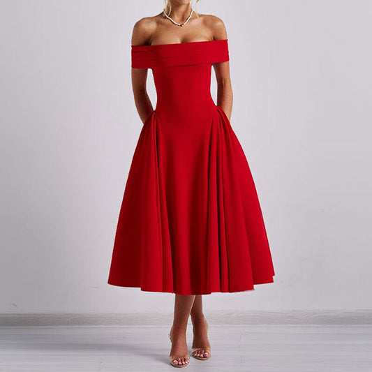 Off-Shoulder Elegant A-Line Dress Casual Polyester