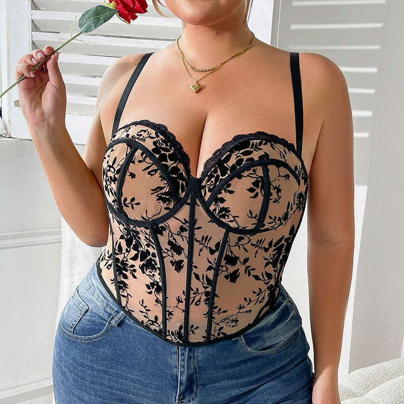 Sexy Lace Push-Up Tank Top With Underwire For Curvy Women