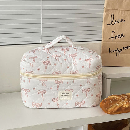 Sweet Bowknot Makeup Bag Quilted Portable Beauty Organizer