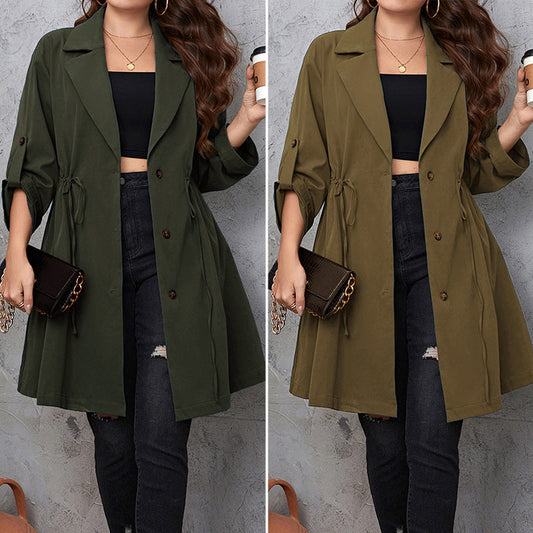 Chic Long Solid Color Blazer With Suit Lapel