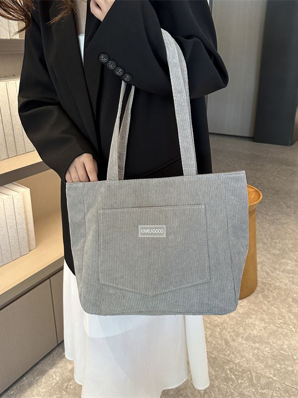 Fashionable Corduroy Shoulder Tote Bag Large Capacity Casual Handbag