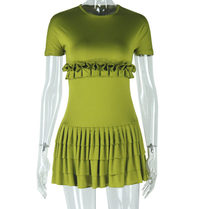 Chic Solid Color Pleated Dress For Women