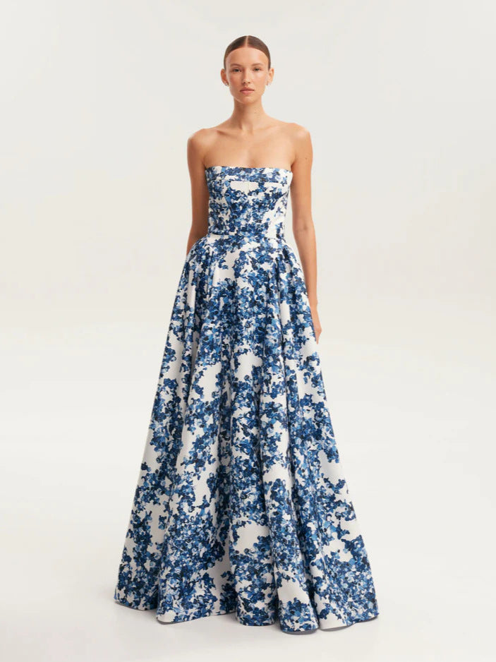Elegant Off-Shoulder Princess Dress 3D Pattern Polyester Evening Gown
