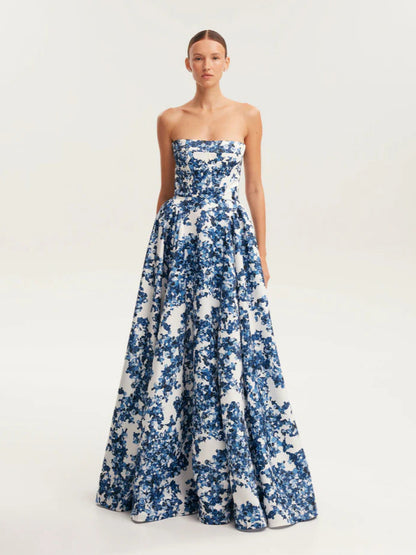 Elegant Off-Shoulder Princess Dress 3D Pattern Polyester Evening Gown