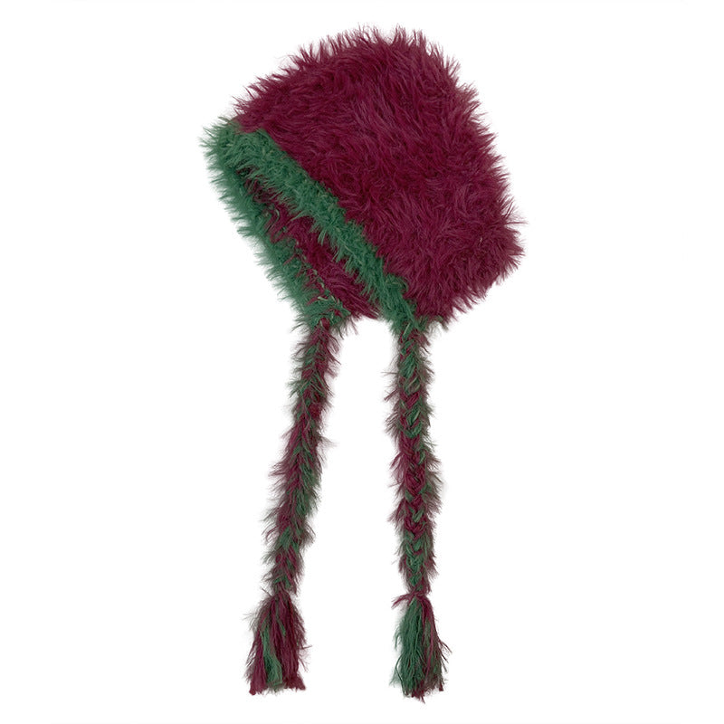 Winter Fuzzy Long Braided Ear Flaps Beanie Hat