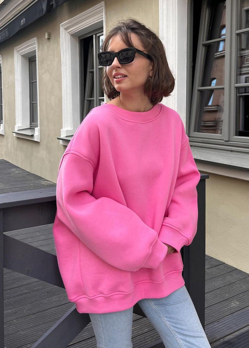 Oversized Cotton Blend Sweatshirt Navy Comfortable