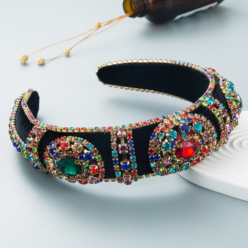 Fashionable Velvet Wide Headband With Rhinestones