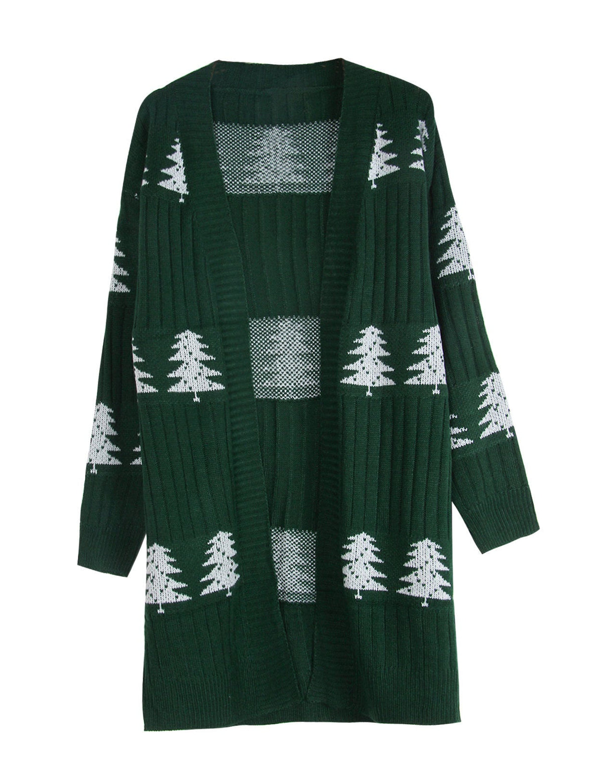 Trendy Embroidery Christmas Tree Knit Long Cardigan