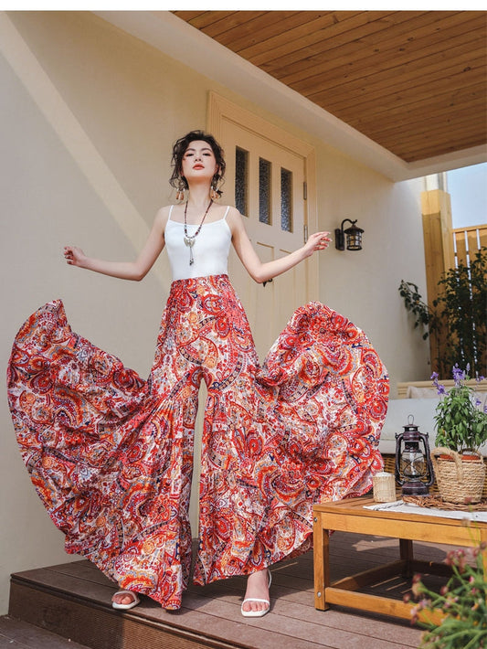 Hot Summer High Waisted Draped Ice Silk Chiffon Skirt Pants Ice Silk Wide Leg Pants