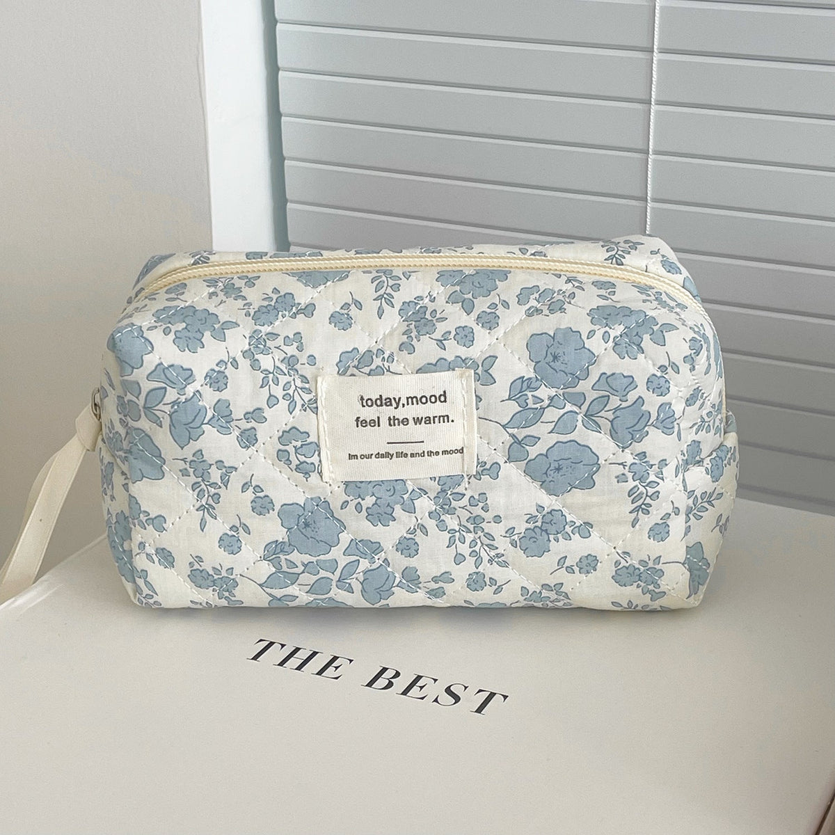 Blue Begonia Floral Makeup Bag Travel Pouch
