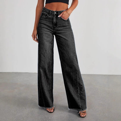Wide-Legged Distressed Denim Pants with Side Paneling for Women
