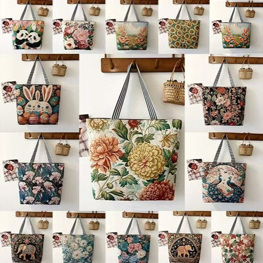 Cartoon Embroidered Canvas Tote Bag Stylish Soft Carryall