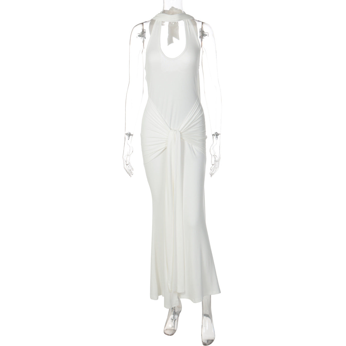 Elegant Backless Long Dress with Ribbons