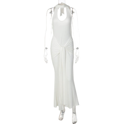 Elegant Backless Long Dress with Ribbons