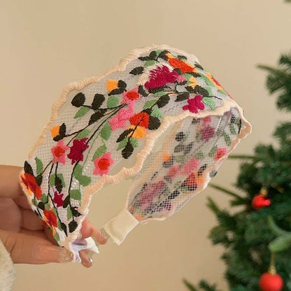 Colorful Flowers Embroidered Wide Headbands