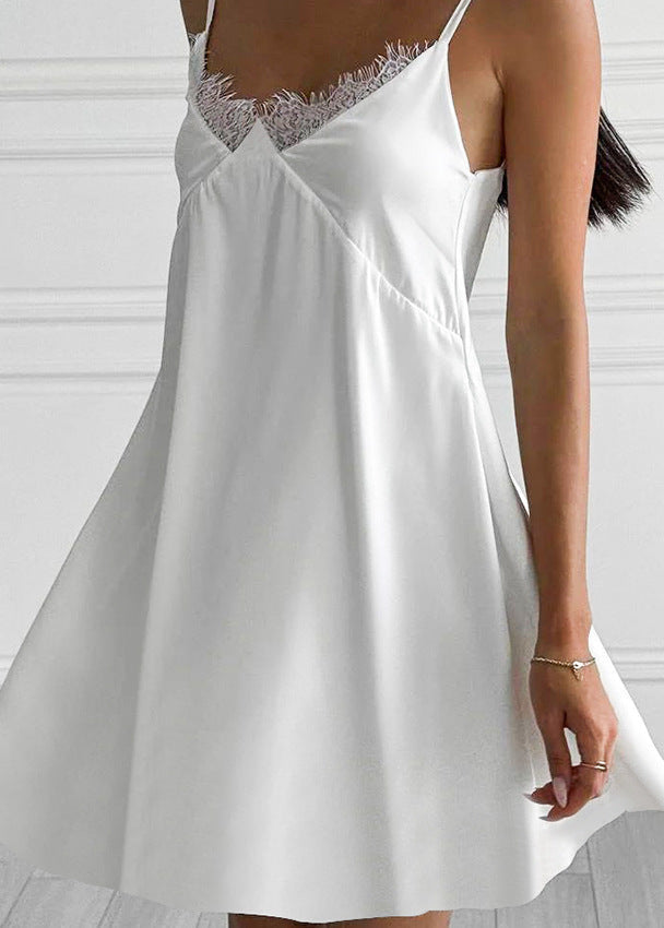 Lace Trim Slip Dress Lightweight Silky Fabric