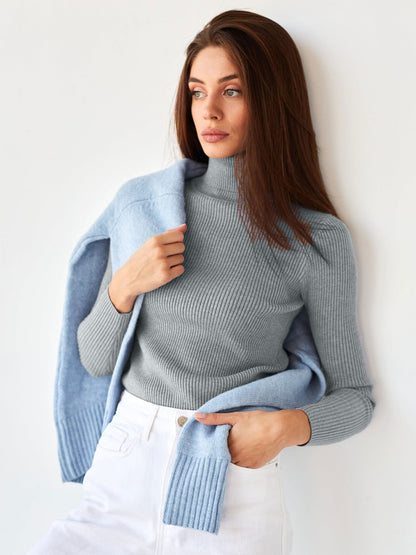 High Neck Knit Sweater Casual Pullover for Women