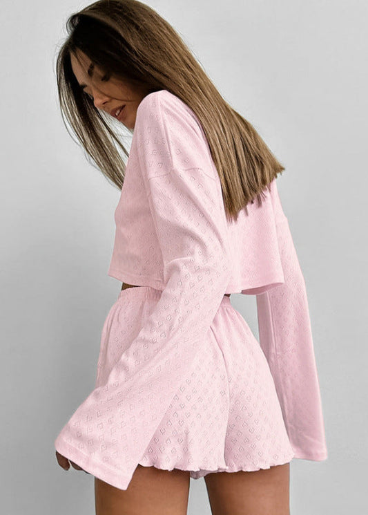 Eyelet Knit Lounge Set Soft Stretch Fabric
