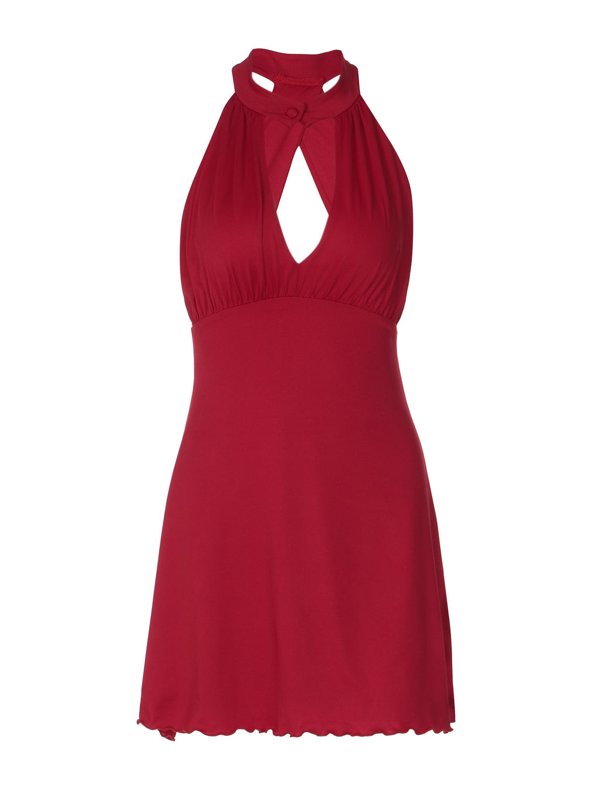 Sexy Backless Halter Dress with Buttons and Ruffled Hem