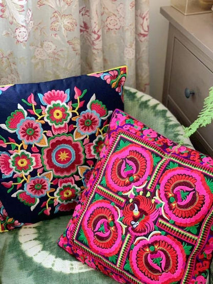 Traditional Embroidery Cushion Cover Retro Embroidery Pillow  Cotton And Linen Cushion Cover