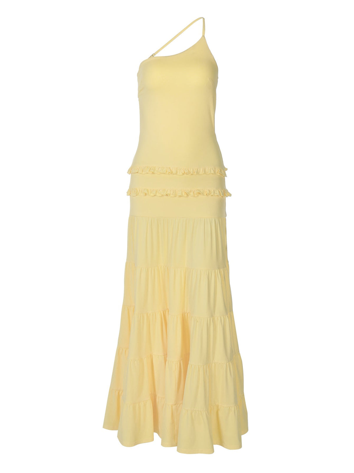 Sexy Hollow Back Tiered One-Shoulder Maxi Dress