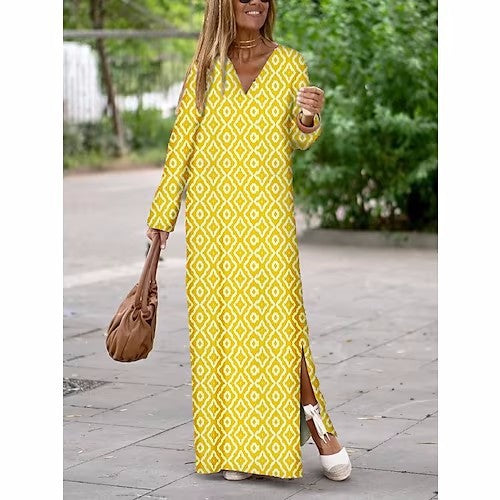 Summer New Products Fashion Printing V-Neck Long Dress Women