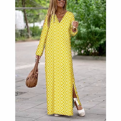 Summer New Products Fashion Printing V-Neck Long Dress Women