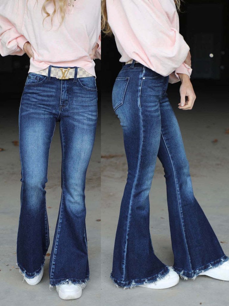 High-Waisted Dark Denim Flare Pants for Women