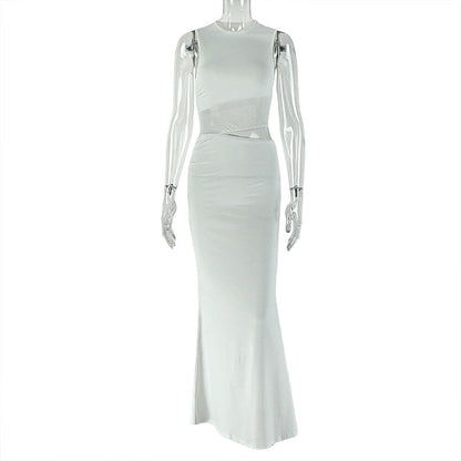 Sleeveless Bodycon Dress With Round Neck In White