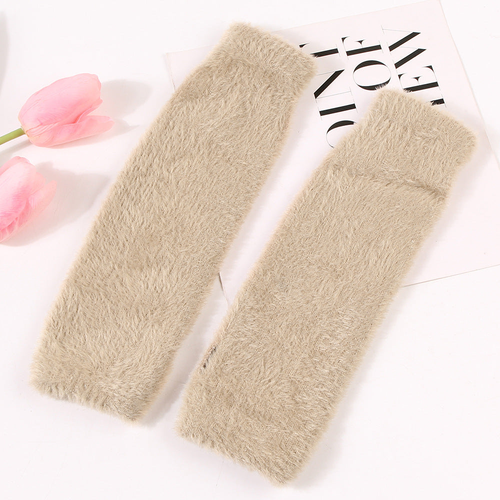 Cute Fuzzy Warm Solid Color Fingerless Gloves