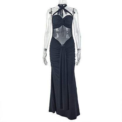 Sleeveless Solid Color Bodycon Dress With Neck Tie