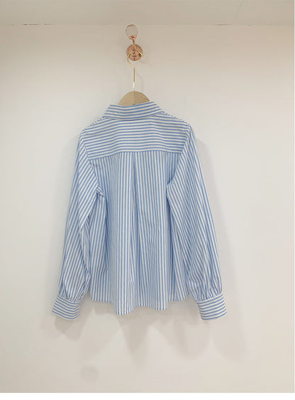 Casual Striped Embroidered Long Sleeve Shirt