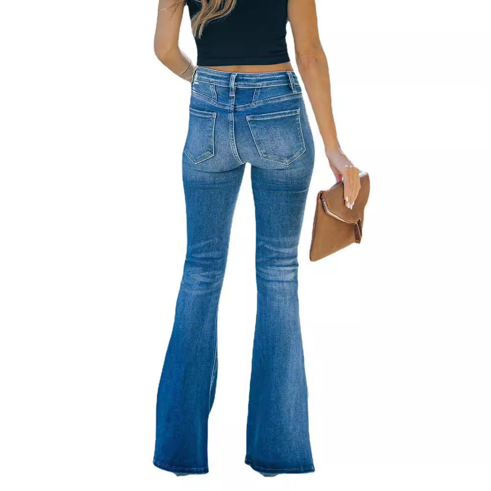Womens Slim Fit Flared Jeans Stylish Casual Denim