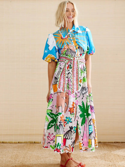 Linen Floral Print Shirt Dress with Casual Elegance