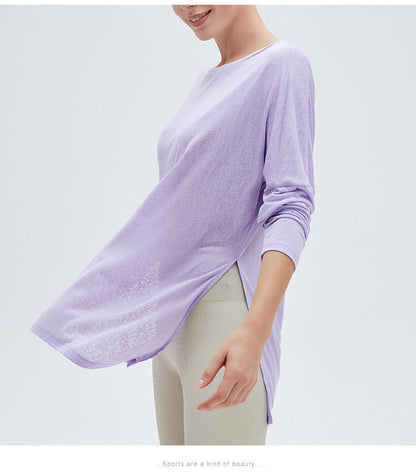 Sports Blouse Women'S Long-Sleeved Loose Fitness Top Quick-Drying Double-Sided Slits To Cover The Meat And Thin Yoga Clothes