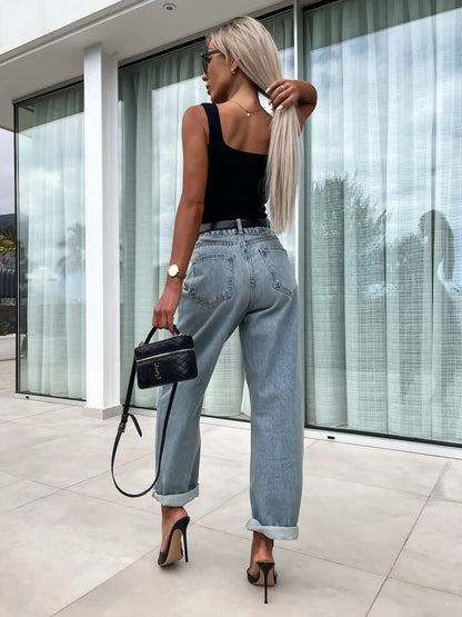 Casual Wide-Leg Denim Jeans for Women