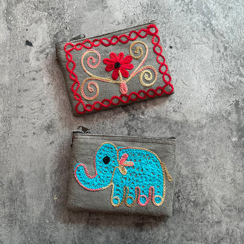 Nepali Hand-Embroidered Suede Ethnic Style Mini Coin Purse Pocket Card Bag Short Fabric Coin Bag