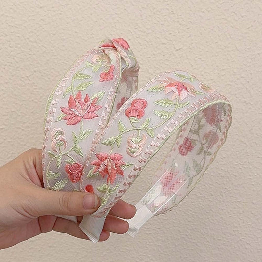 Embroidered Flowers Simple Wide Headbands