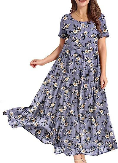 Summer Beach Medium And Long Dress Comfortable Pleated Dress Casual Loose Floral Dress