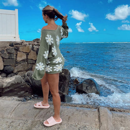 Women'S Fashion Casual Colorful Flower Sweater Knit Suit
