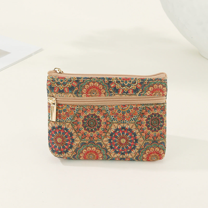 Retro Print Double-Layer Coin Purse Wallet