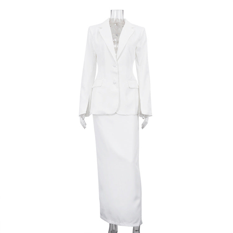 Trendy Commuter Suit Set with Tailored Blazer and Fitted Skirt