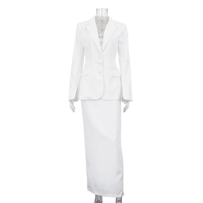 Trendy Commuter Suit Set with Tailored Blazer and Fitted Skirt