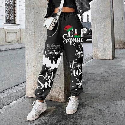 Women'S Christmas Positioning Printing Loose Fitness Sports Harem Pants Temperament Commuter Trousers