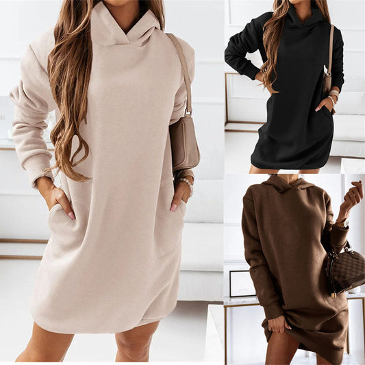 Autumn/Winter New Women'S Wear With Hat Trendy Long Sleeve Solid Color Women'S Dress