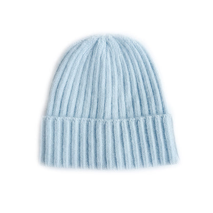 Classic Striped Knit Rabbit Fur Blend Beanie Hat