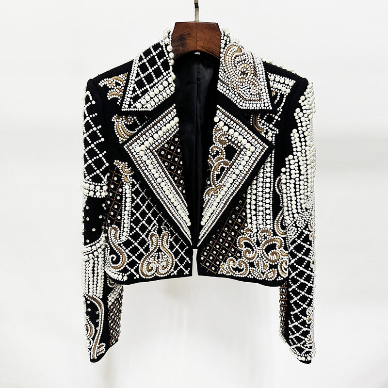 Trendy Pearl Embellished Black Jacket